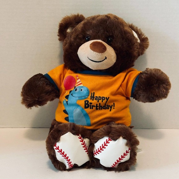 Build A Bear Baseball Feet Teddy Brown 16" Stuffed Plush w/ happy b-day shirt - Picture 10 of 10